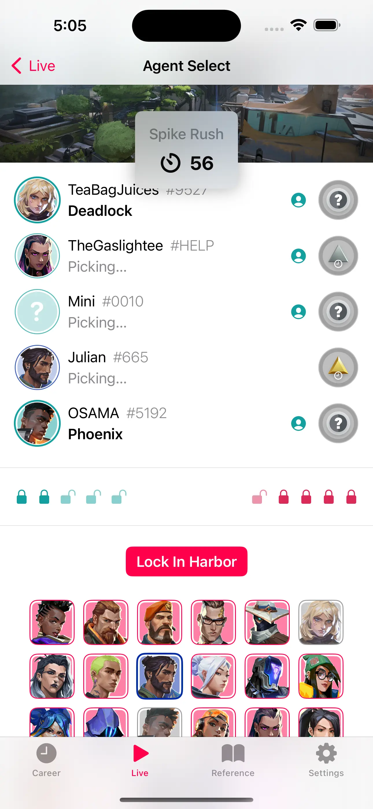 the agent selection screen